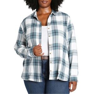 Jachs Girlfriend Blue & White Plaid Button Down Flannel with Pockets XXL Shirt